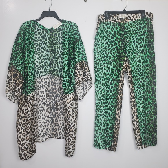 La Prestic Ouiston Pants - la Prestic Quiston women's leopard-print suit, 100% silk, size M Kimono-pants